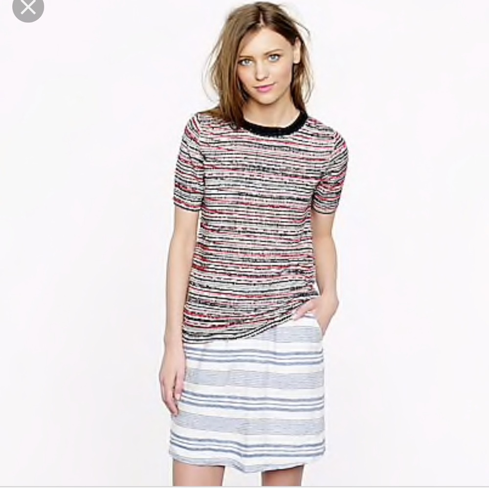 J.CREW LINEN FULLY BEADED STRIPE TOP